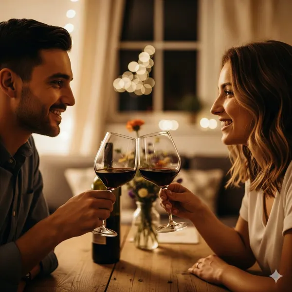 Brindis de pareja con copas de vino en Laurel Spa Medellín