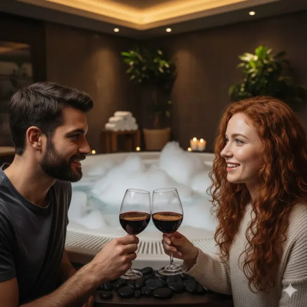 Brindis junto al jacuzzi con espuma en Laurel Spa Medellín