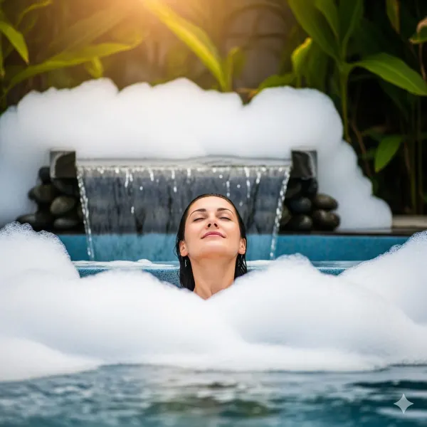 Relajación en el jacuzzi con cascada en Laurel Spa Medellín